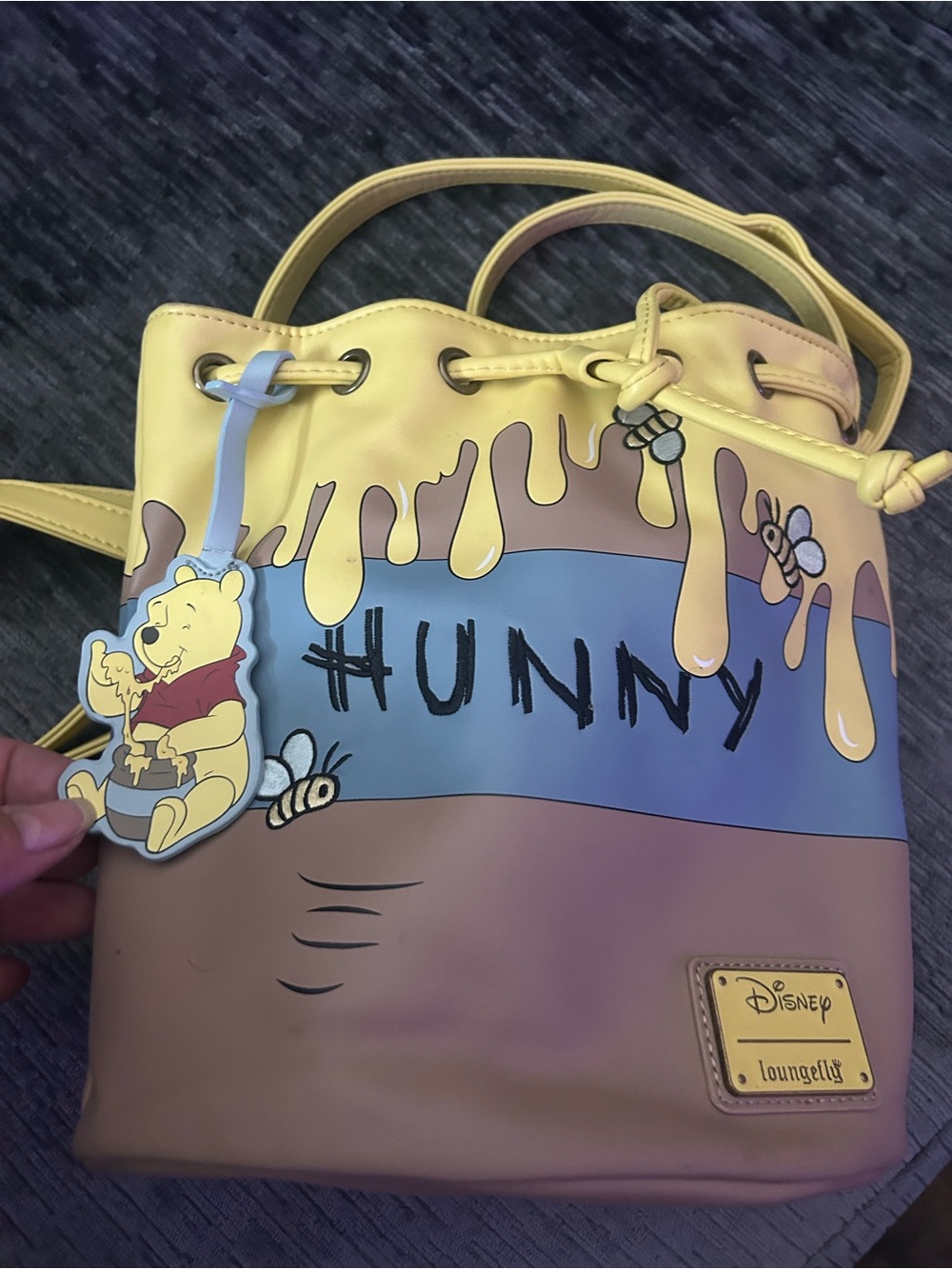Loungefly Yellow Pink Brown Winnie the Pooh 'HUNNY' Bucket Bag